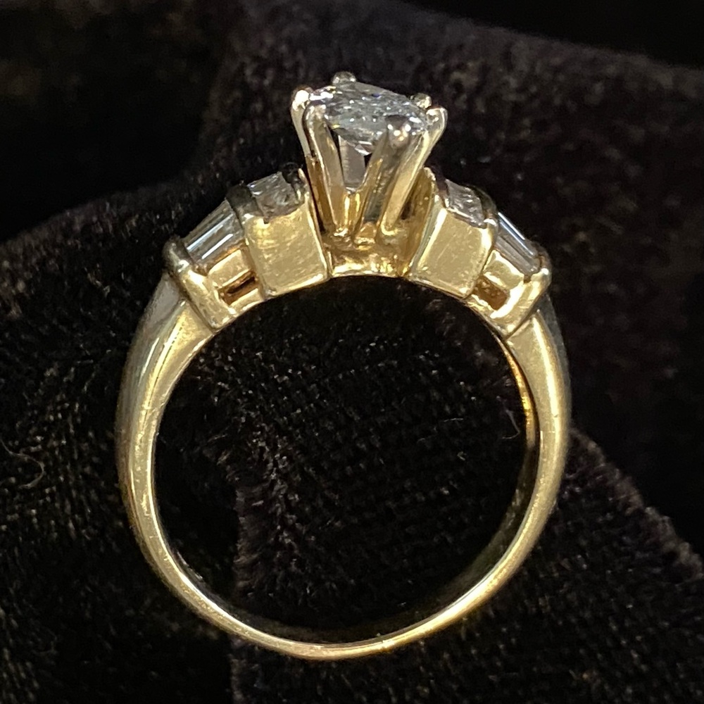 Genuine diamond wedding ring, 1ct marquee, princess & baguettes 14KT gold 1.87ct - Picture 7 of 9